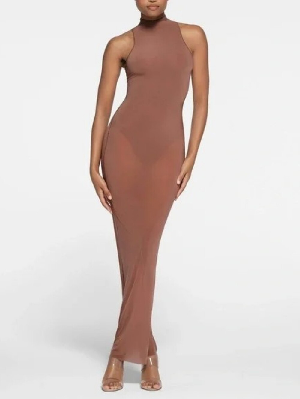 Skims Hosiery Mock Neck Sleeveless Long Dress DS-DRS-6886W Brandy Sz Small